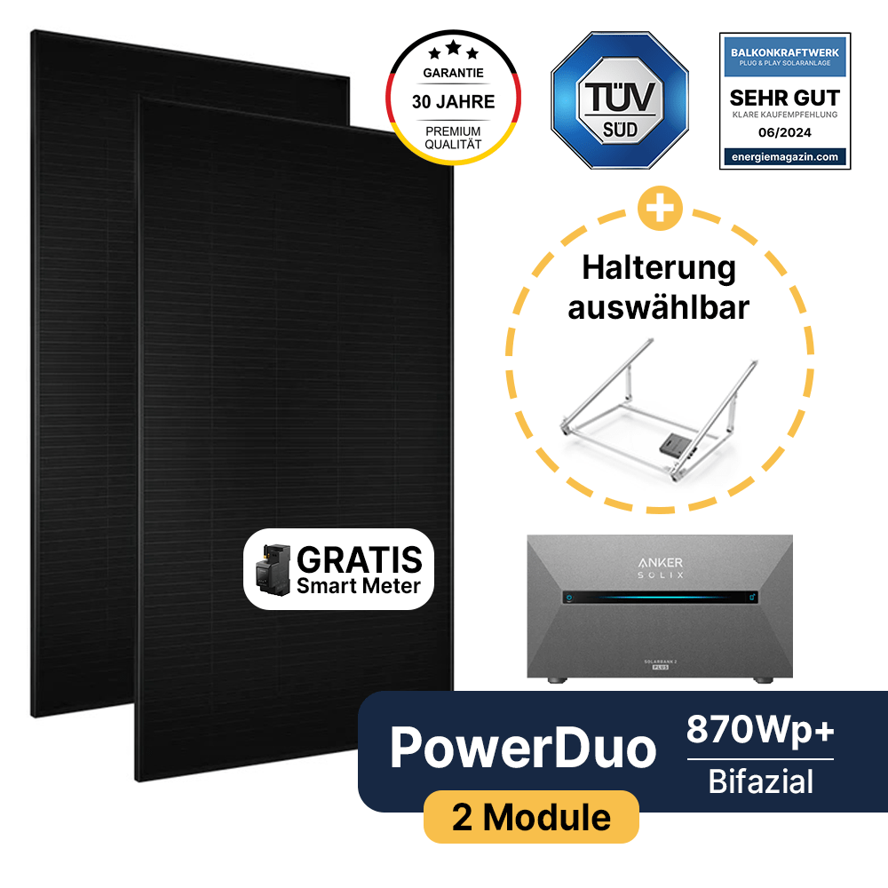 EQ PowerDuo 890Wp+ Bifazial inkl. Solarbank 2 Plus (1,6kWh)